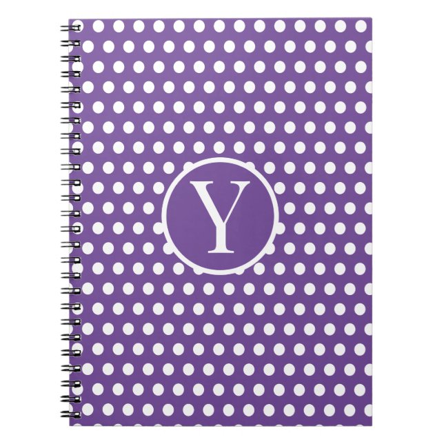 Custom initial letter Polka Dot Purple Notebook (Front)