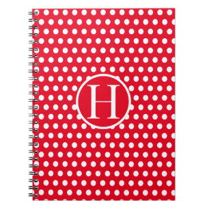 Custom initial letter Polka Dot Red Notebook