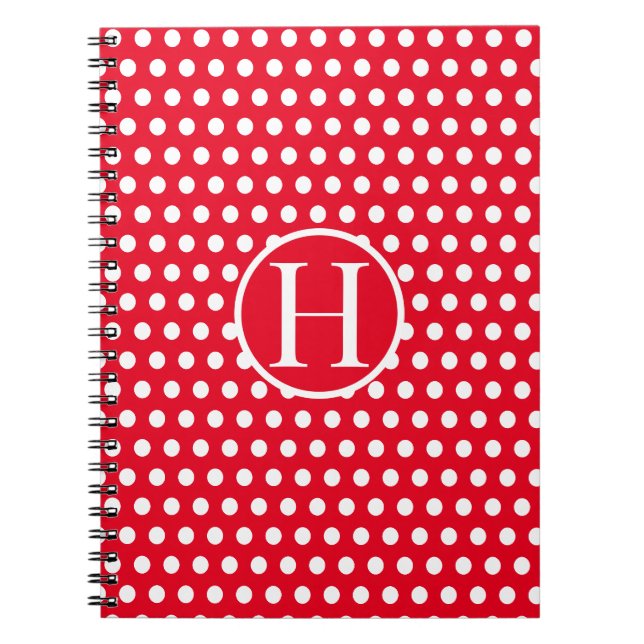 Custom initial letter Polka Dot Red Notebook (Front)