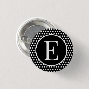 Custom initial letter Polka Dots Black 1 Inch Round Button