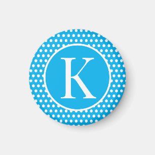 Custom initial letter Polka Dots Sky Blue Magnet