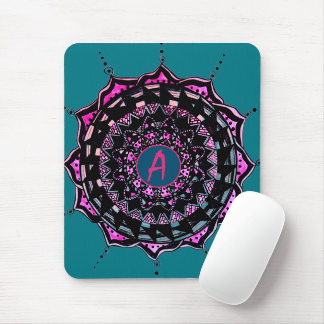 Custom Initial Mandala Design Mouse Pad (With Mouse)