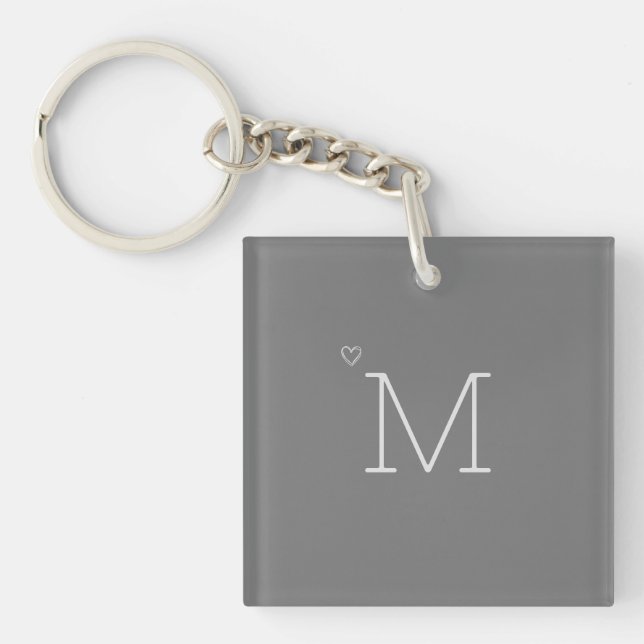 Custom Initial Minimalist Stylish Grey Keychain (Front)