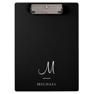 Custom Initial  Monogram Black White Template Clipboard