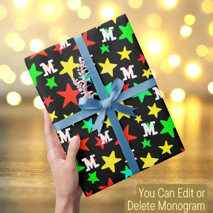 Custom initial monogram colourful star personalize wrapping paper