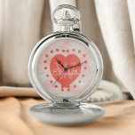 Custom Initial Monogram Coral Watercolor Heart Pocket Watch<br><div class="desc">Make this pocket watch a special personalized gift. It features a coral watercolor background that complements the initial letter monogram and name centred on the coral heart surrounded by dots. Personalize the text in the template fields, remove one or both, or edit using the design tool to select a font...</div>