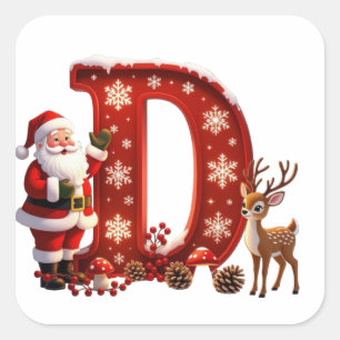 Custom initial monogram D deer Santa snowflake Square Sticker