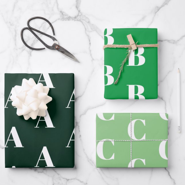 Custom Initial monogram green shades pattern Wrapping Paper Sheet (Front)