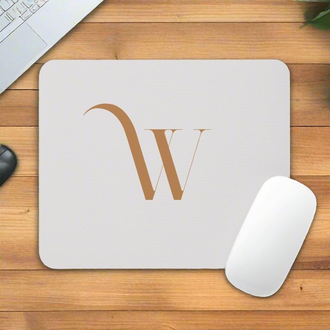 Custom Initial Monogram Name Classy Brown Script Mouse Pad (Creator Uploaded)
