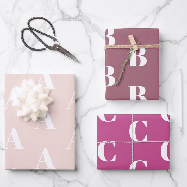 Custom Initial monogram pink shades chic Wrapping Paper Sheet (Front)