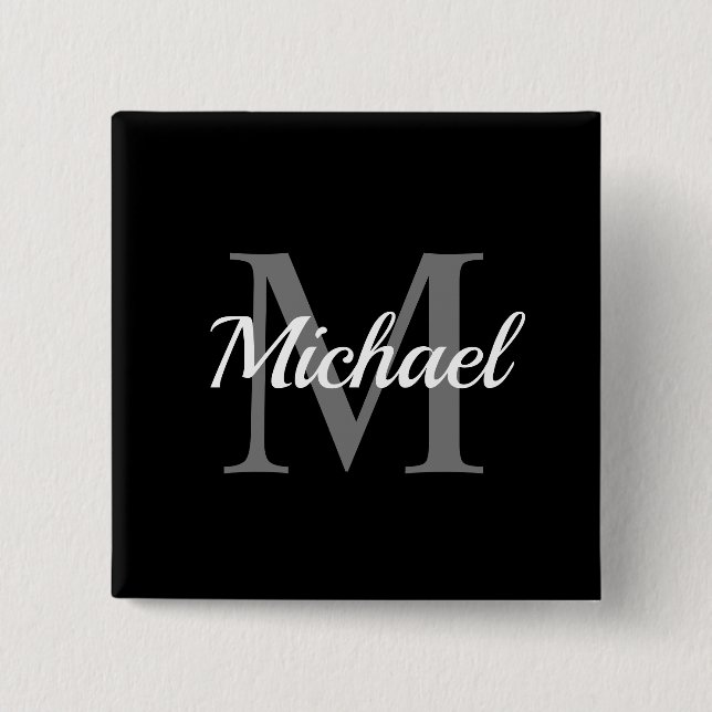 Custom Initial Monogram Script Name Square 2 Inch Square Button (Front)