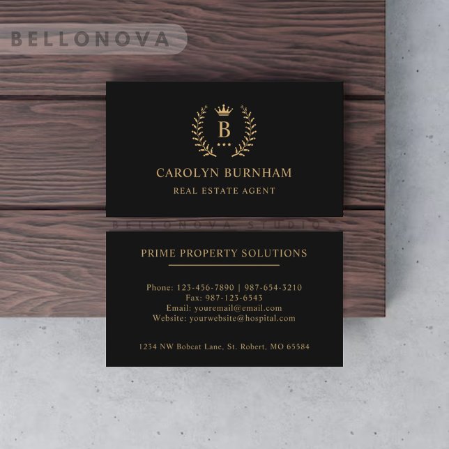 Custom Initial & Name Black And Gold Monogrammed Business Card (Custom Initial & Name Black And Gold Monogrammed Business Card)