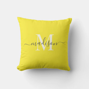 Custom Initial & Name Bright Yellow Color  Throw Pillow
