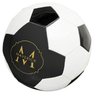 Custom Initial Name Elegant Modern Black Soccer Ball