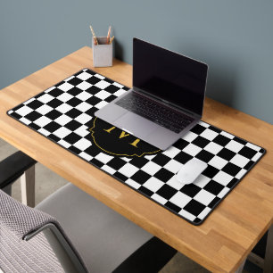 Custom Initial Name Elegant Stylish Grid Pattern Desk Mat