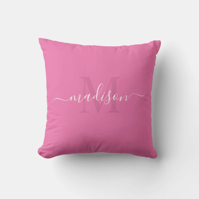 Custom Initial & Name Hot Fuchsia Pink Colour  Throw Pillow (Front)