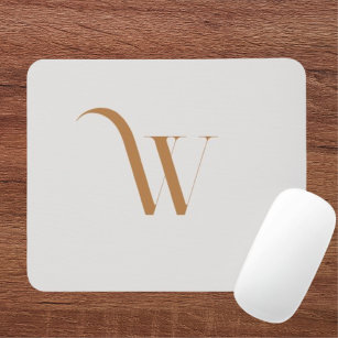 Custom Initial Name l Stylish Script Beige & Brown Mouse Pad