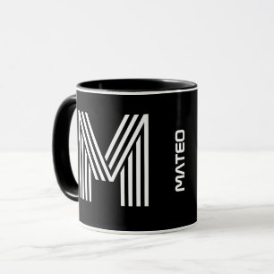Custom Initial & Name Modern Black Monogram Mug