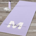 Custom Initial Name Monogram Purple Yoga Mat<br><div class="desc">Create Your Own Personalized Modern Bold Script Name Monogram Light Purple and White Double-Sided Yoga Mat. This chic, luxury yoga mat features a stylish monogram design with a soft light purple background and a bold white initial, overlaid with a flowing black script name for a personal touch. Designed for both...</div>