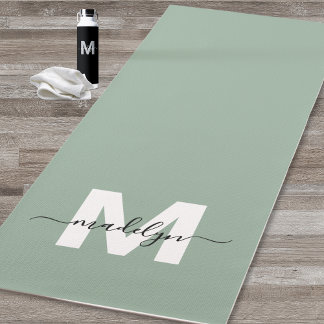 Custom Initial Name Monogram Sage Green Yoga Mat