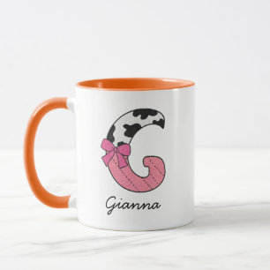 Custom Initial Name Mug Pink Cow Letter G
