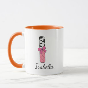 Custom Initial Name Mug Pink Cow Letter I