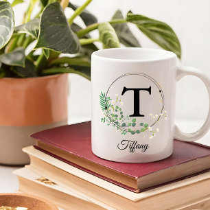 Custom Initial & Name Personalized Monogram Floral Coffee Mug