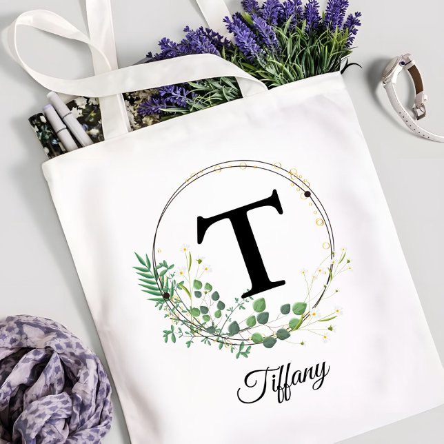 Custom Initial & Name Personalized Monogram Floral Tote Bag (Creator Uploaded)