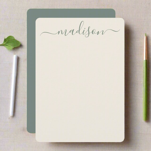 Custom Initial Name Sage Green Typography Script  Card (Creator Uploaded)