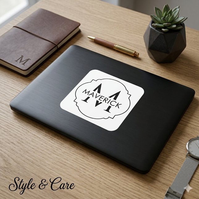 Custom Initial Name Stylish Modern Stylish Square Sticker (Custom Initial Name Stylish Modern Stylish Square Sticker)