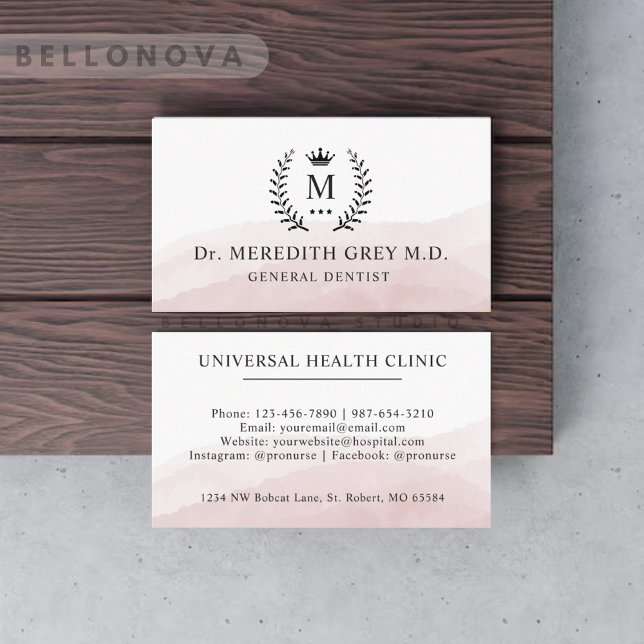 Custom Initial & Name White Black Pink Monogrammed Business Card (Custom Initial & Name White Black Pink Monogrammed Business Card)