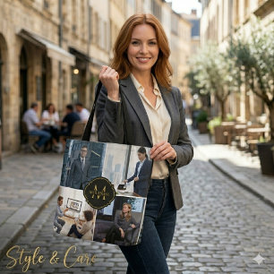 Custom Initial Name with Four Images Unique Medium Tote Bag
