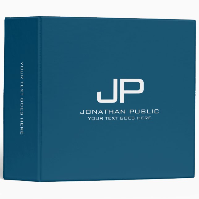 Custom Initial Ocean Blue Template Monogrammed Binder (Front/Spine)