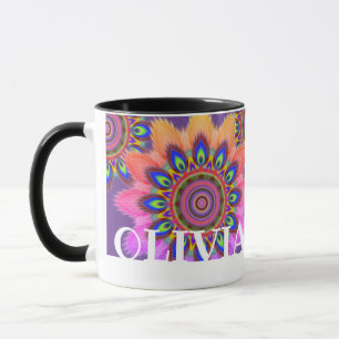 Custom initial PEACOCK coffee mug Mandala pattern