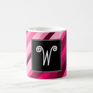 Custom Initial + Pink/Magenta Stripes Pattern Mug