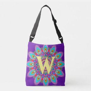 Custom initial psychedelic Cross Body Tote purple