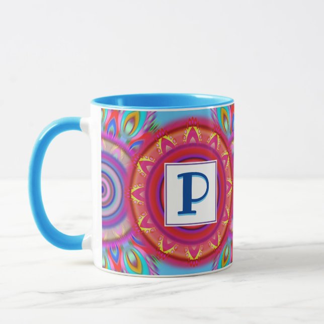 Custom initial psychedelic rainbow coffee mug (Left)
