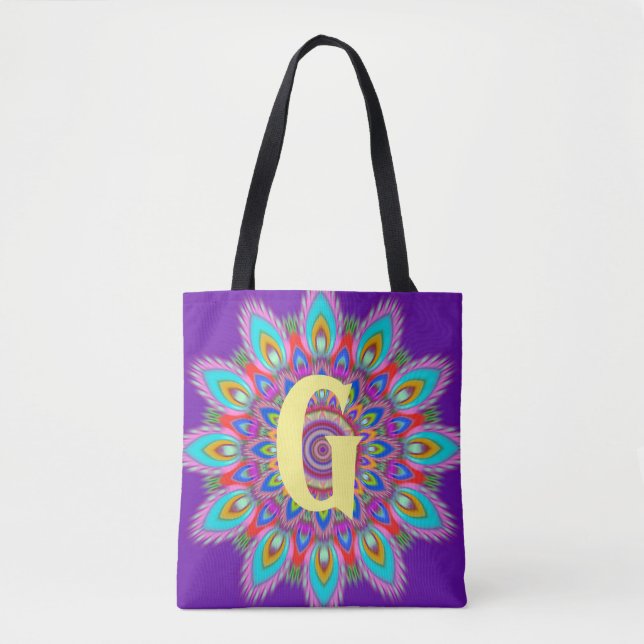 Custom initial psychedelic Tote Bag purple (Front)