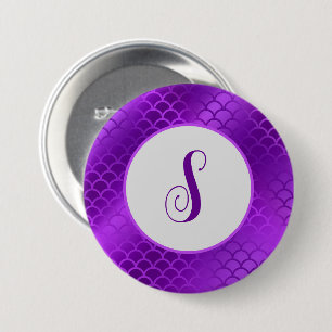 Custom initial purple mermaid scales pattern 3 inch round button