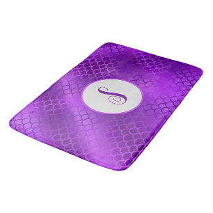 Custom initial purple mermaid scales pattern bath mat