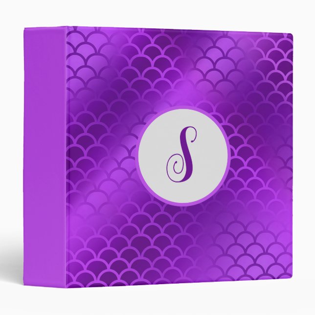 Custom initial purple mermaid scales pattern binder (Front/Spine)