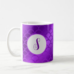 Custom initial purple mermaid scales pattern coffee mug