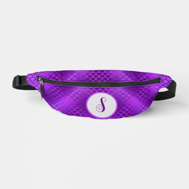Custom initial purple mermaid scales pattern fanny pack (Front)