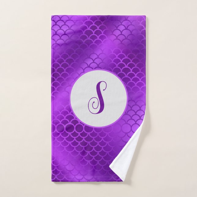 Custom initial purple mermaid scales pattern hand towel (Hand Towel)