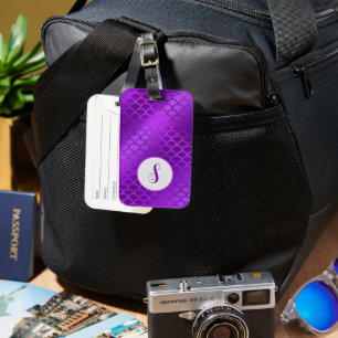 Custom initial purple mermaid scales pattern luggage tag