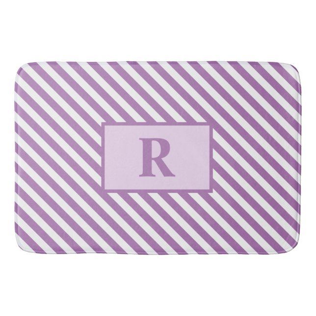 Custom Initial Purple Stripes Bath Mat (Front)