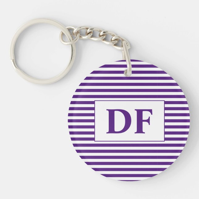 Custom Initial Purple/White Stripes Keychain (Front)