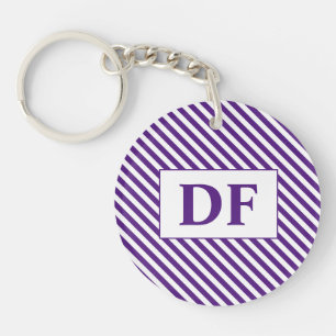 Custom Initial Purple/White Stripes Keychain