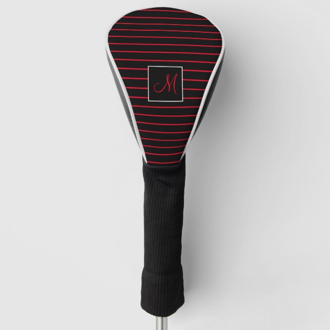 Custom Initial Red and Black Striped  Golf Head Cover (Front)
