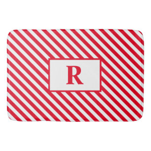 Custom Initial Red/White Stripes Bath Mat